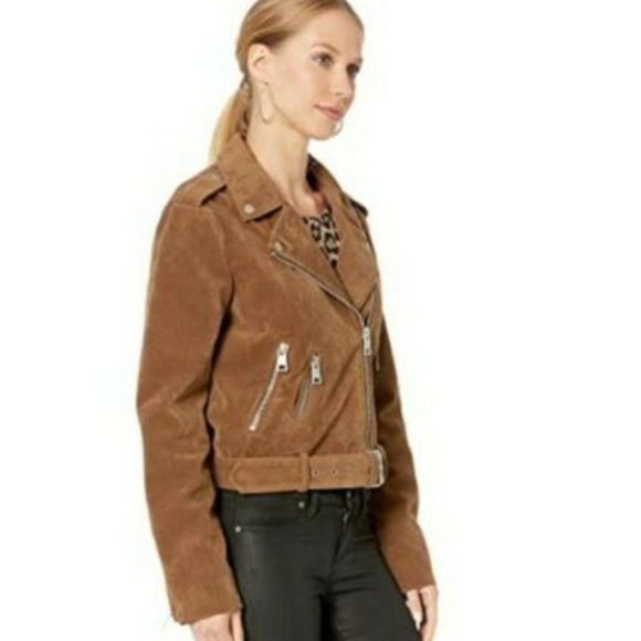 NWT Levi's Women's size 3X Faux Suede Belted Asymmetrical Moto Jacket Cognac Tan - Picture 3 of 10